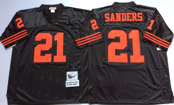 San Francisco 49ers Black #21 SANDERS Mitchell & Ness Football Jersey Retro men women youth size S-6XL