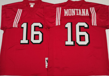 San Francisco 49ers Red #16 MONTANA Mitchell & Ness Football Jersey Retro men women youth size S-6XL