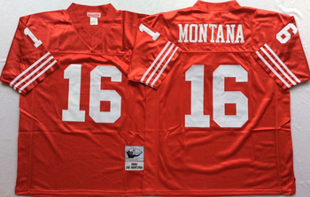 San Francisco 49ers Red #16 MONTANA Retro Mitchell & Ness Football Jersey Retro men women youth size S-6XL