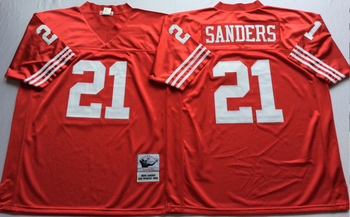 San Francisco 49ers Red #21 SANDERS Mitchell & Ness Football Jersey Retro men women youth size S-6XL