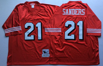 San Francisco 49ers Red 75TH #21 SANDERS Mitchell & Ness Football Jersey Retro men women youth size S-6XL