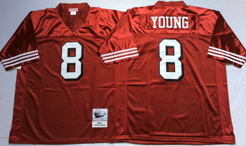 San Francisco 49ers Red 75TH #8 YOUNG Mitchell & Ness Football Jersey Retro men women youth size S-6XL