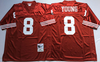 San Francisco 49ers Red #8 YOUNG Mitchell & Ness Football Jersey Retro men women youth size S-6XL
