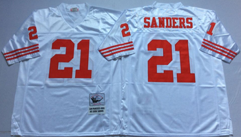 San Francisco 49ers White #21 SANDERS Mitchell & Ness Football Jersey Retro men women youth size S-6XL