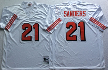 San Francisco 49ers White 75TH #21 SANDERS Mitchell & Ness Football Jersey Retro men women youth size S-6XL