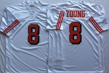 San Francisco 49ers White 75TH #8 YOUNG Mitchell & Ness Football Jersey Retro men women youth size S-6XL