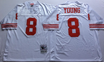 San Francisco 49ers White #8 YOUNG Mitchell & Ness Football Jersey Retro men women youth size S-6XL