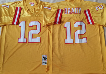 Tampa Bay Buccaneers YELLOW #12 BRADY Mitchell & Ness Football Jersey Retro men women youth size S-6XL