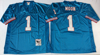 Tennessee Oilers #1 Blue MOON Mitchell & Ness Football Jersey Retro men women youth size S-6XL