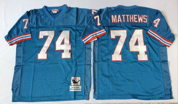 Tennessee Oilers #74 Blue MATTHEWS Mitchell & Ness Football Jersey Retro men women youth size S-6XL