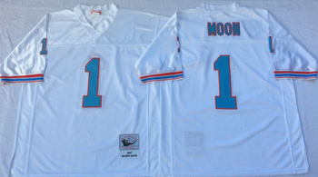 Tennessee Oilers White #1 MOON Mitchell & Ness Football Jersey Retro men women youth size S-6XL