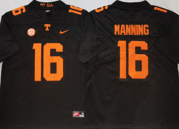 Tennessee Volunteers Blac 16 MANNING Football Jersey MEN WOMEN YOUTH S-6XL SIZE