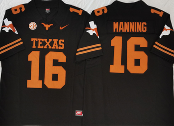 Texas Longhorns Black 16 MANNING Football Jersey MEN WOMEN YOUTH S-6XL SIZE