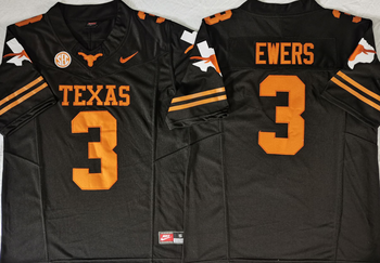 Texas Longhorns Black 3 EWERS Football Jersey MEN WOMEN YOUTH S-6XL SIZE
