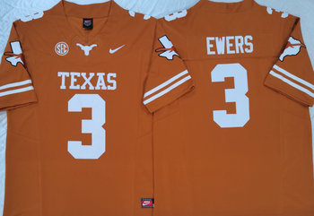 Texas Longhorns Yellow 3 EWERS Football Jersey MEN WOMEN YOUTH S-6XL SIZE