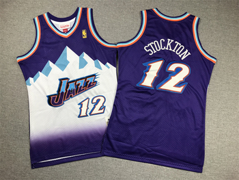 Utah Jazz John Stockton purple Mitchell & Ness 1996-97 Hardwood Classic Swingman Jersey gold patch MEN WOMEN YOUTH S-6XL SIZE