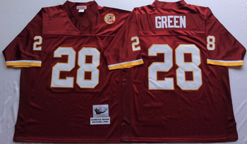 Washington Redskins Red #28 GREEN Mitchell & Ness Football Jersey Retro men women youth size S-6XL
