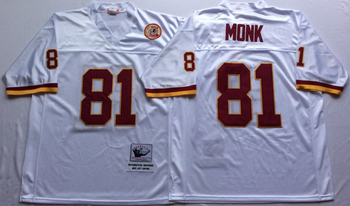 Washington Redskins White #81 MONK Mitchell & Ness Football Jersey Retro men women youth size S-6XL