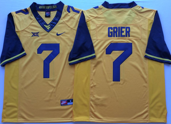West Virginia Mountaineers YELLOW 7 GRIER Football Jersey MEN WOMEN YOUTH S-6XL SIZE
