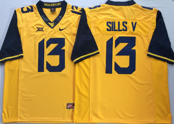 West Virginia Mountaineers Yellow 13 SILLS V Football Jersey MEN WOMEN YOUTH S-6XL SIZE