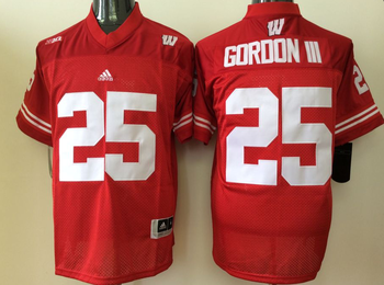 Wisconsin Badgers Red 25 GORDON IN Football Jersey MEN WOMEN YOUTH S-6XL SIZE