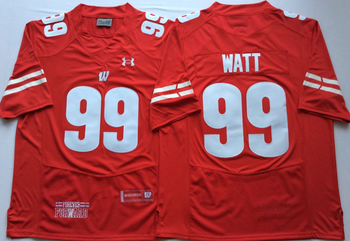 Wisconsin Badgers Red 99 WATT Football Jersey MEN WOMEN YOUTH S-6XL SIZE