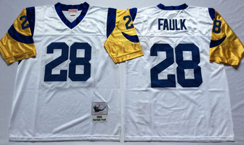 san louis rams #28 White FAULK Mitchell & Ness Football Jersey Retro men women youth size S-6XL