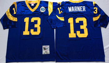 san louis rams Blue #13 WARNER Mitchell & Ness Football Jersey Retro men women youth size S-6XL