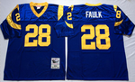 san louis rams Blue #28 FAULK Mitchell & Ness Football Jersey Retro men women youth size S-6XL
