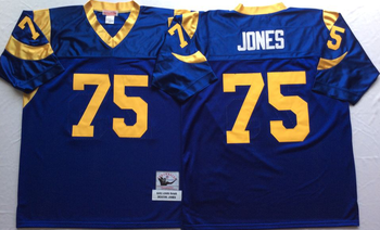 san louis rams Blue #75 JONES Mitchell & Ness Football Jersey Retro men women youth size S-6XL