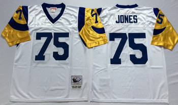 san louis rams White #75 JONES Mitchell & Ness Football Jersey Retro men women youth size S-6XL
