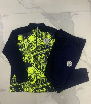 2024-25 Half zip Manchester Fluorescent Green inkjet -Manchester City Soccer training uniform  youth size S-3XL