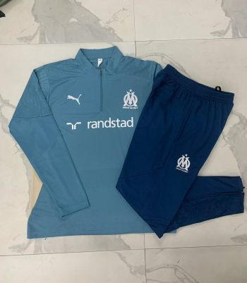 2024-25 Half zip Marseille Blue Lake Blue (Player version)-Marseilles Soccer training uniform  youth size S-3XL