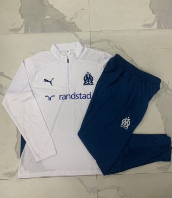 2024-25 Half zip Marseilles Royal Blue and White (Player version) -Marseilles Soccer training uniform  youth size S-3XL