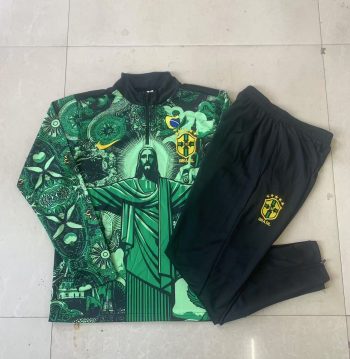 2024-25 Half zipper Brazil Green inkjet -Brazil Soccer training uniform youth size S-3XL