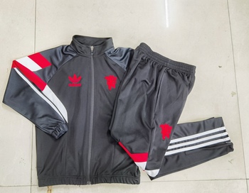 2024-25 Long zip Manchester United Dark Grey retro children's wear -Manchester United Soccer training uniform youth size S-3XL