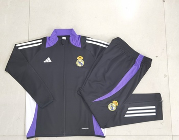 2024-25 Long zip Real Madrid Black (purple collar) -Real Madrid Soccer training uniform youth size S-3XL