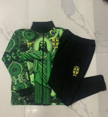 2024-25 Long zipper Brazil Green inkjet -Brazil Soccer training uniform youth size S-3XL