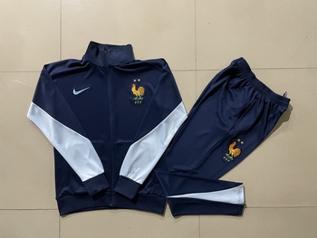 2024-25 Long zipper French Sapphire Blue -France Soccer training uniform youth size S-3XL
