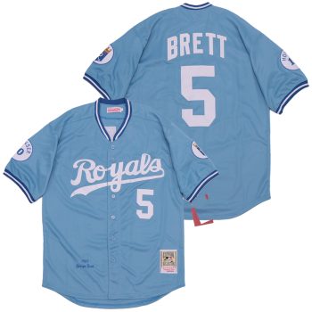 Mitchell & Ness #5 George Brett Kansas City Royals retro blue men women youth size S-6XL