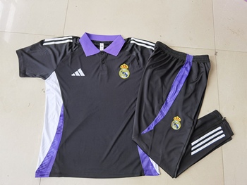 2024-25 POLO Real Madrid Black (purple collar) -Real Madrid Soccer training uniform youth size S-3XL