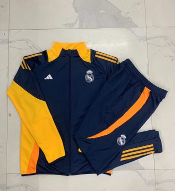 2024-25 Real Madrid Royal Blue (sleeve yellow) -Real Madrid Soccer training uniform youth size S-3XL