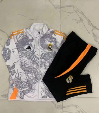 2024-25 Real Madrid Treasure White (inkjet Dragon) -Real Madrid Soccer training uniform youth size S-3XL