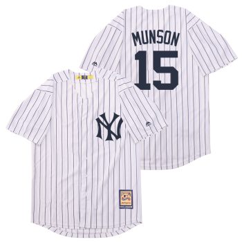Thurman Munson New York Yankees Jersey pinstripes Mitchell & Ness white retro version men women youth size S-6XL