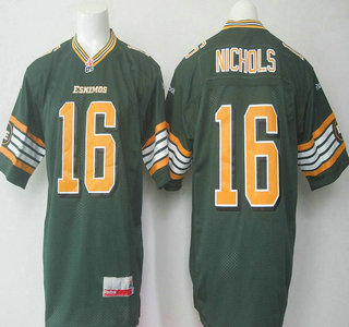 Custom CFL Edmonton Eskimos #16 Matt Nichols Green Jersey men women youth S-6XL