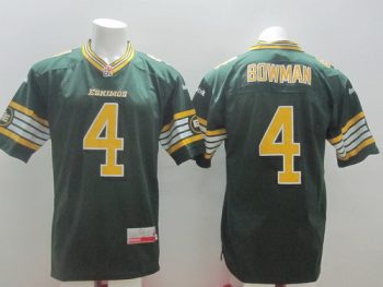 Custom CFL Edmonton Eskimos #4 Adarius Bowman Green Jersey men women youth S-6XL