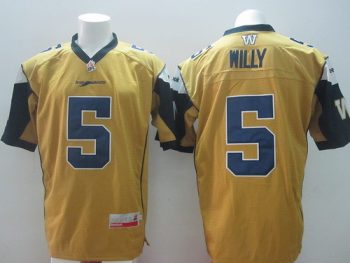 Custom CFL Winnipeg Blue Bombers #5 Drew Willy Yellow Jersey men women youth S-6XL