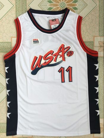 1996 Atlanta Olympic Dream III Karl Malone USA11 white embroidered jersey