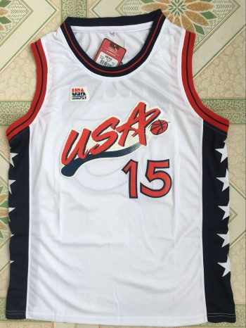 1996 Atlanta Olympics American Dream 3 Hakeem Olajuwon USA15 white embroidered jersey
