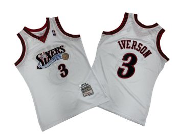 76ers No. 3 white 00-01 Mitchell Throwback hole-hole jersey - Allen Iverson